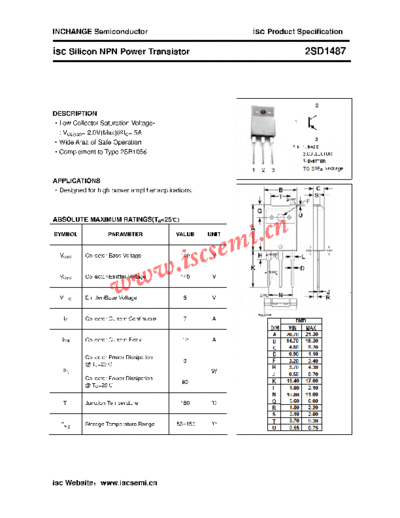 Inchange Semiconductor 2sd1487  . Electronic Components Datasheets Active components Transistors Inchange Semiconductor 2sd1487.pdf