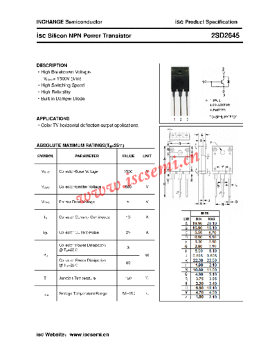 Inchange Semiconductor 2sd2645  . Electronic Components Datasheets Active components Transistors Inchange Semiconductor 2sd2645.pdf