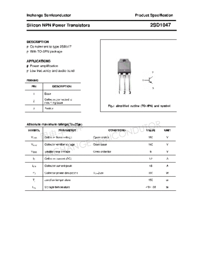 Inchange Semiconductor 2sd1047  . Electronic Components Datasheets Active components Transistors Inchange Semiconductor 2sd1047.pdf