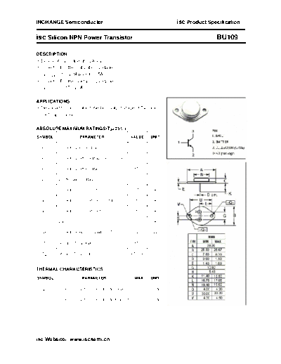 Inchange Semiconductor bu109  . Electronic Components Datasheets Active components Transistors Inchange Semiconductor bu109.pdf