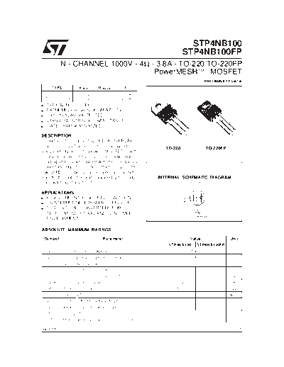 ST stp4nb100-  . Electronic Components Datasheets Active components Transistors ST stp4nb100-.pdf