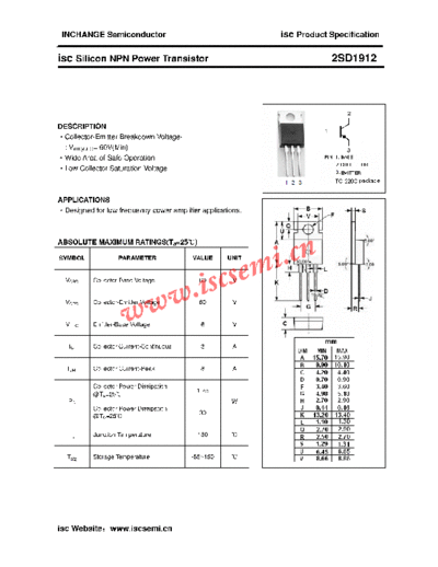 Inchange Semiconductor 2sd1912  . Electronic Components Datasheets Active components Transistors Inchange Semiconductor 2sd1912.pdf