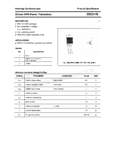 Inchange Semiconductor 2sc3149  . Electronic Components Datasheets Active components Transistors Inchange Semiconductor 2sc3149.pdf