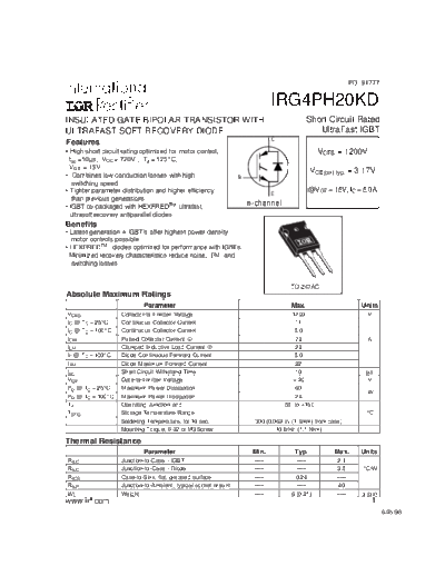 International Rectifier irg4ph20kd  . Electronic Components Datasheets Active components Transistors International Rectifier irg4ph20kd.pdf