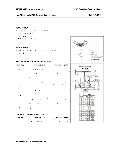 Inchange Semiconductor mj16110  . Electronic Components Datasheets Active components Transistors Inchange Semiconductor mj16110.pdf
