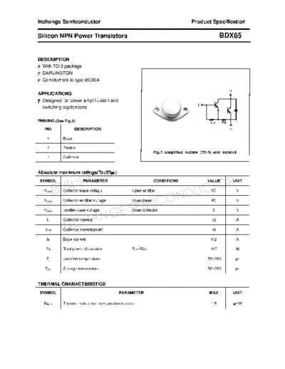 Inchange Semiconductor bdx65  . Electronic Components Datasheets Active components Transistors Inchange Semiconductor bdx65.pdf