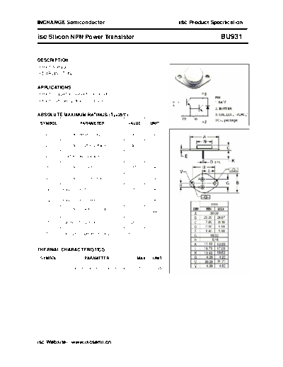 Inchange Semiconductor bu931  . Electronic Components Datasheets Active components Transistors Inchange Semiconductor bu931.pdf