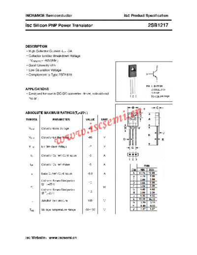 Inchange Semiconductor 2sb1217  . Electronic Components Datasheets Active components Transistors Inchange Semiconductor 2sb1217.pdf