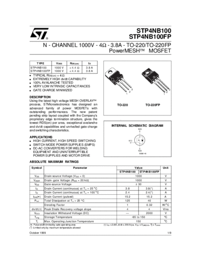 ST stp4nb100  . Electronic Components Datasheets Active components Transistors ST stp4nb100.pdf