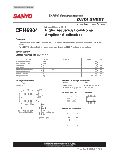 Sanyo cph6904  . Electronic Components Datasheets Active components Transistors Sanyo cph6904.pdf