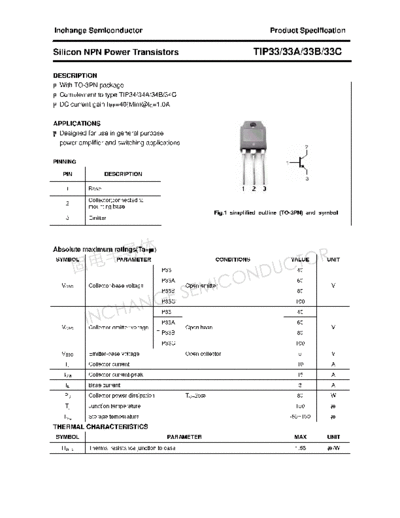 Inchange Semiconductor tip33 33a 33b 33c  . Electronic Components Datasheets Active components Transistors Inchange Semiconductor tip33_33a_33b_33c.pdf