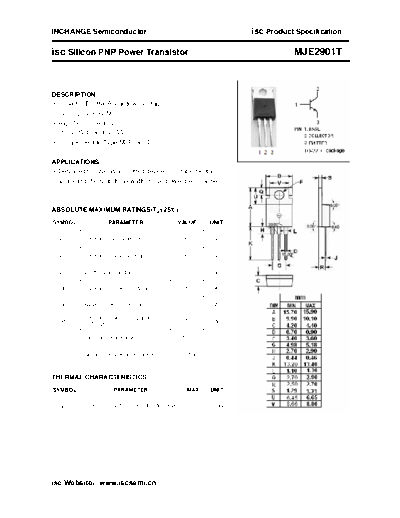 Inchange Semiconductor mje2901t  . Electronic Components Datasheets Active components Transistors Inchange Semiconductor mje2901t.pdf