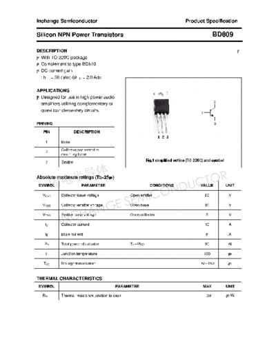 Inchange Semiconductor bd809  . Electronic Components Datasheets Active components Transistors Inchange Semiconductor bd809.pdf