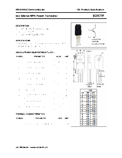 Inchange Semiconductor bdx77f  . Electronic Components Datasheets Active components Transistors Inchange Semiconductor bdx77f.pdf