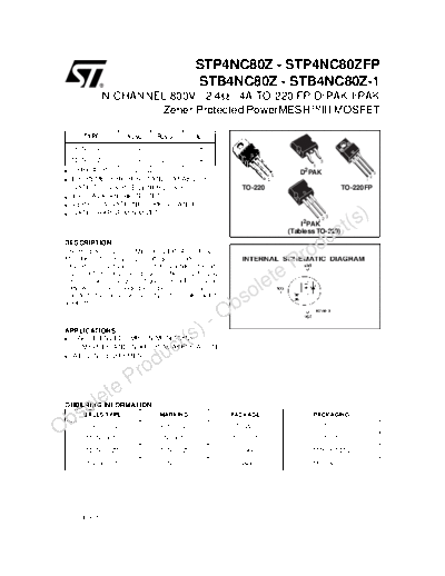 ST p4nc80z  p4nc80zfp  b4nc80z  b4nc80z-1  . Electronic Components Datasheets Active components Transistors ST stp4nc80z_stp4nc80zfp_stb4nc80z_stb4nc80z-1.pdf