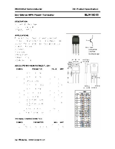 Inchange Semiconductor mjh16018  . Electronic Components Datasheets Active components Transistors Inchange Semiconductor mjh16018.pdf