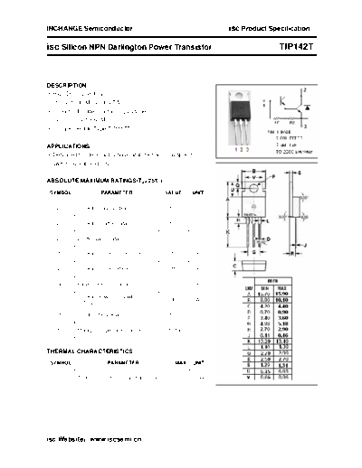 Inchange Semiconductor tip142t  . Electronic Components Datasheets Active components Transistors Inchange Semiconductor tip142t.pdf