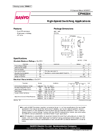 Sanyo cph6304  . Electronic Components Datasheets Active components Transistors Sanyo cph6304.pdf