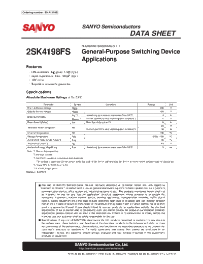 Sanyo 2sk4198fs  . Electronic Components Datasheets Active components Transistors Sanyo 2sk4198fs.pdf