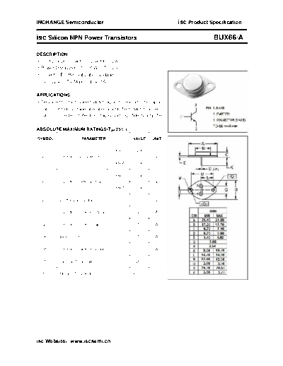 Inchange Semiconductor bux66 a  . Electronic Components Datasheets Active components Transistors Inchange Semiconductor bux66_a.pdf