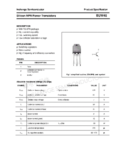Inchange Semiconductor buw48  . Electronic Components Datasheets Active components Transistors Inchange Semiconductor buw48.pdf