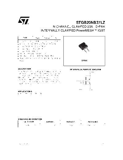 ST stgb20nb37lz  . Electronic Components Datasheets Active components Transistors ST stgb20nb37lz.pdf