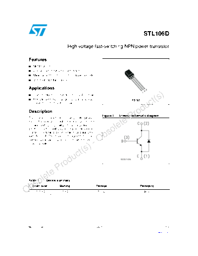 ST stl106d  . Electronic Components Datasheets Active components Transistors ST stl106d.pdf