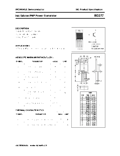 Inchange Semiconductor bd277  . Electronic Components Datasheets Active components Transistors Inchange Semiconductor bd277.pdf