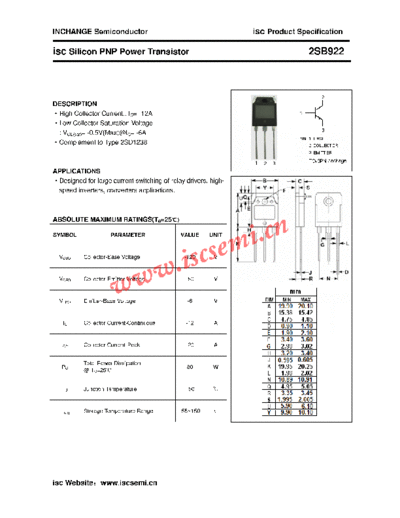 Inchange Semiconductor 2sb922  . Electronic Components Datasheets Active components Transistors Inchange Semiconductor 2sb922.pdf