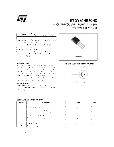 ST stgy50nb60hd  . Electronic Components Datasheets Active components Transistors ST stgy50nb60hd.pdf