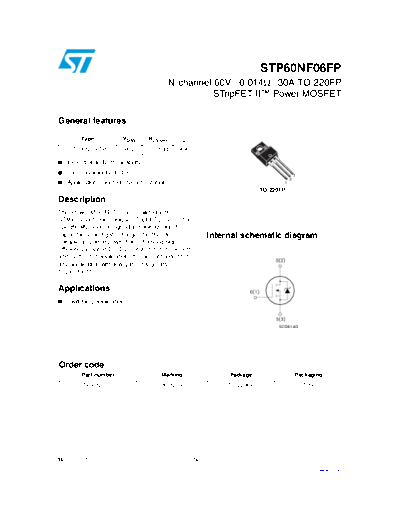 ST stp60nf06fp  . Electronic Components Datasheets Active components Transistors ST stp60nf06fp.pdf
