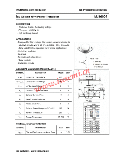 Inchange Semiconductor mj16004  . Electronic Components Datasheets Active components Transistors Inchange Semiconductor mj16004.pdf