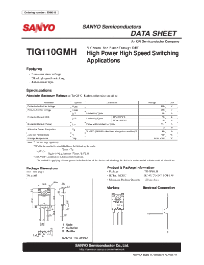 Sanyo tig110gmh  . Electronic Components Datasheets Active components Transistors Sanyo tig110gmh.pdf