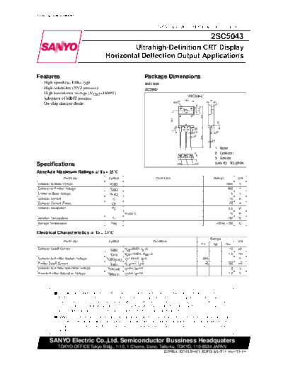 Sanyo 2sc5043  . Electronic Components Datasheets Active components Transistors Sanyo 2sc5043.pdf