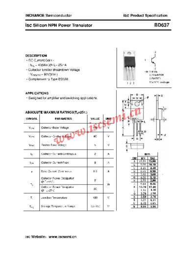 Inchange Semiconductor bd637  . Electronic Components Datasheets Active components Transistors Inchange Semiconductor bd637.pdf