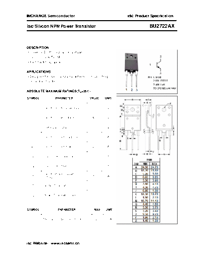 Inchange Semiconductor bu2722ax  . Electronic Components Datasheets Active components Transistors Inchange Semiconductor bu2722ax.pdf