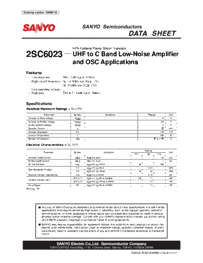 Sanyo 2sc6023  . Electronic Components Datasheets Active components Transistors Sanyo 2sc6023.pdf