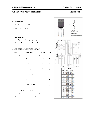 Inchange Semiconductor 2sd1545  . Electronic Components Datasheets Active components Transistors Inchange Semiconductor 2sd1545.pdf