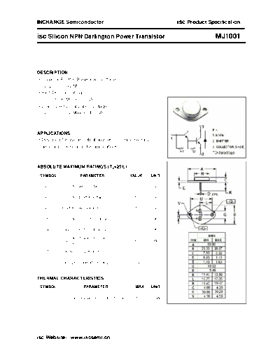 Inchange Semiconductor mj1001  . Electronic Components Datasheets Active components Transistors Inchange Semiconductor mj1001.pdf