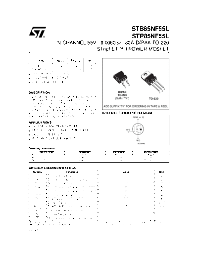 ST stb85nf55l  . Electronic Components Datasheets Active components Transistors ST stb85nf55l.pdf