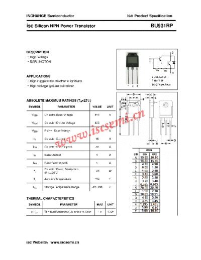 Inchange Semiconductor bu931rp  . Electronic Components Datasheets Active components Transistors Inchange Semiconductor bu931rp.pdf