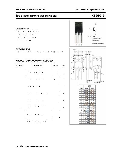 Inchange Semiconductor ksd5017  . Electronic Components Datasheets Active components Transistors Inchange Semiconductor ksd5017.pdf
