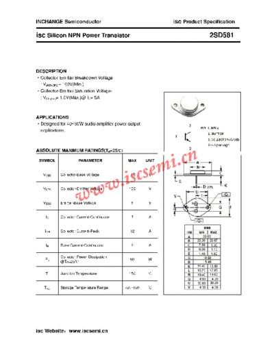 . Electronic Components Datasheets 2sd581  . Electronic Components Datasheets Active components Transistors Inchange Semiconductor 2sd581.pdf