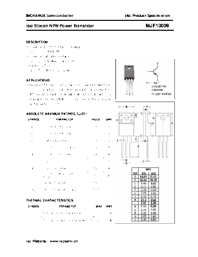 Inchange Semiconductor mjf13009  . Electronic Components Datasheets Active components Transistors Inchange Semiconductor mjf13009.pdf