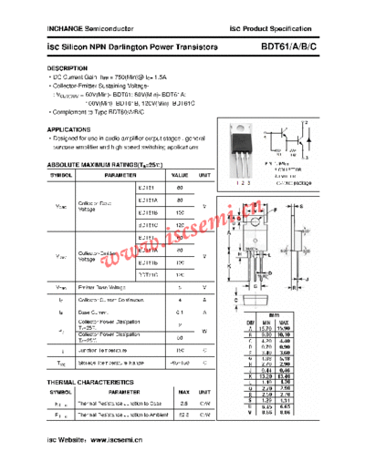 Inchange Semiconductor bdt61 a b c  . Electronic Components Datasheets Active components Transistors Inchange Semiconductor bdt61_a_b_c.pdf