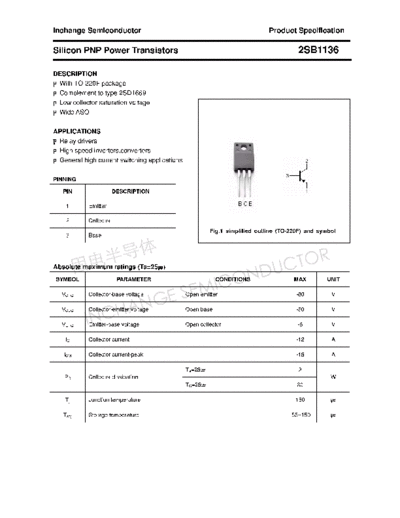 Inchange Semiconductor 2sb1136  . Electronic Components Datasheets Active components Transistors Inchange Semiconductor 2sb1136.pdf