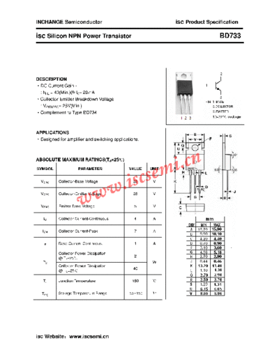 Inchange Semiconductor bd733  . Electronic Components Datasheets Active components Transistors Inchange Semiconductor bd733.pdf