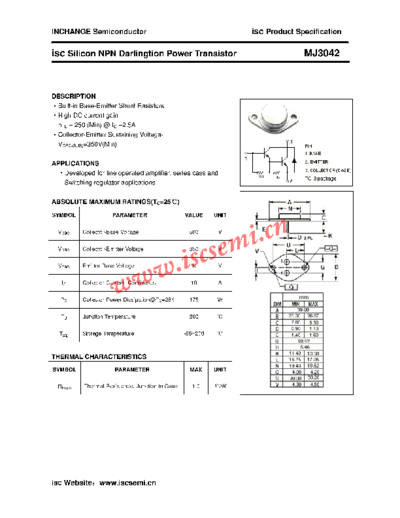 Inchange Semiconductor mj3042  . Electronic Components Datasheets Active components Transistors Inchange Semiconductor mj3042.pdf