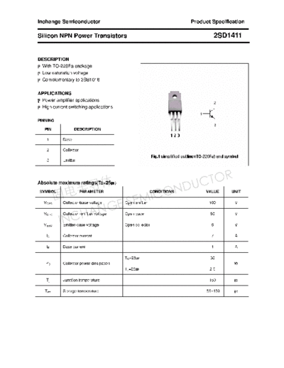Inchange Semiconductor 2sd1411  . Electronic Components Datasheets Active components Transistors Inchange Semiconductor 2sd1411.pdf