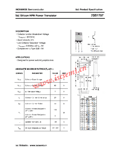 Inchange Semiconductor 2sd1707  . Electronic Components Datasheets Active components Transistors Inchange Semiconductor 2sd1707.pdf